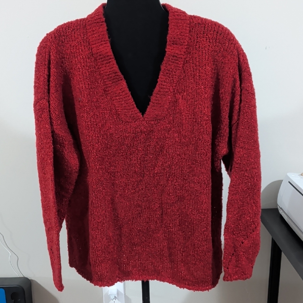 Pink Lily Deep Red V-Neck Sweater